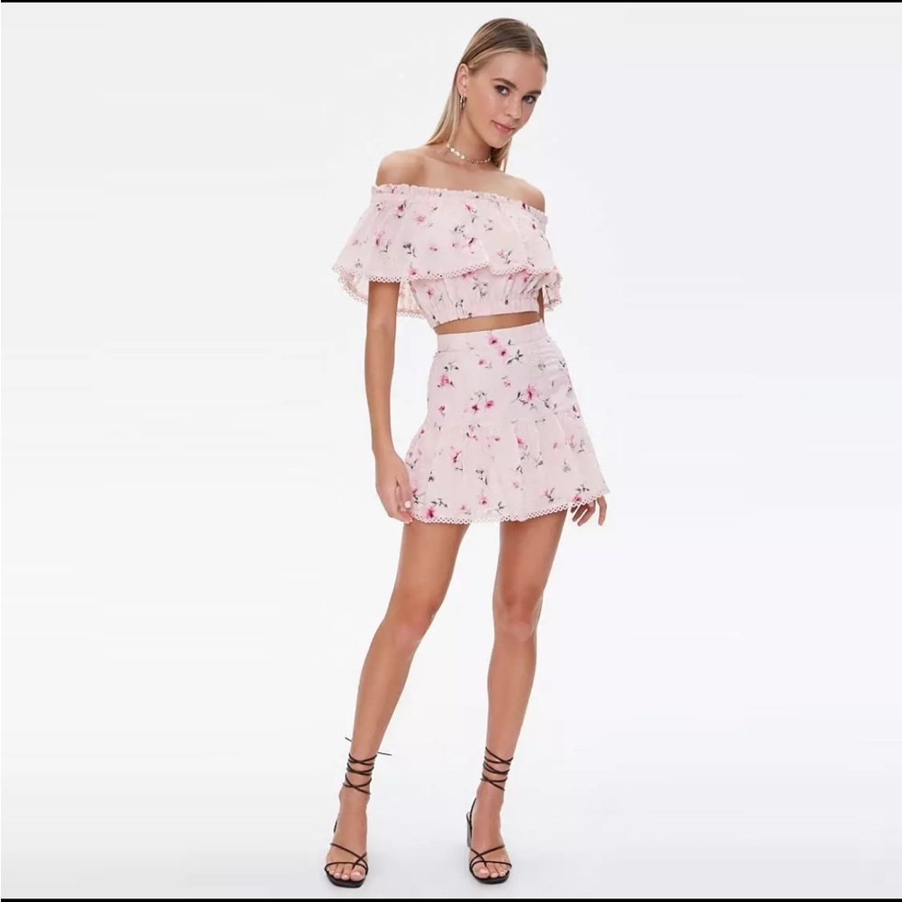 Forever 21 Floral Pink Top & Skirt Set